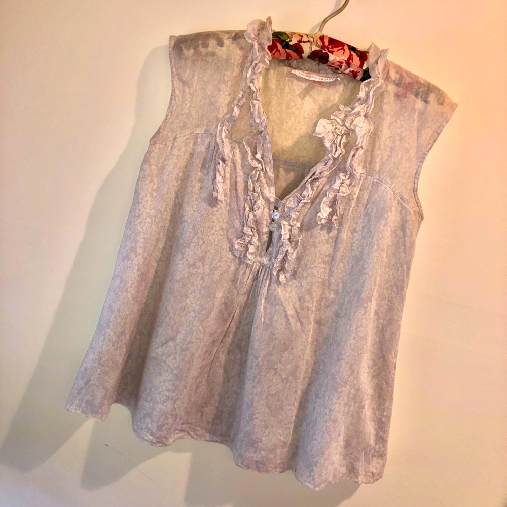 Rebecca Taylor Gray Sleeveless Blouse w Ruffles